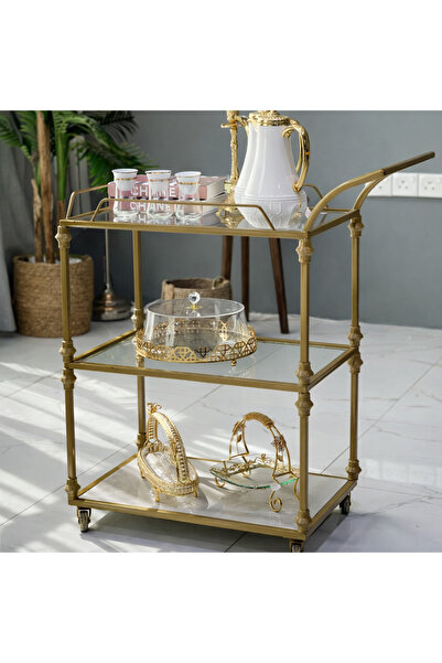 terndat Golden serving cart, 3 tiers, Sheer glass and ceramic
