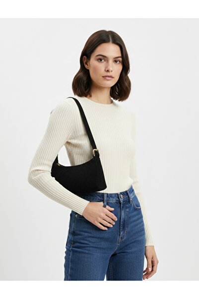 BK Bags & Accessories Siyah Süet Kadın Baget El Ve Kol Omuz Çantası