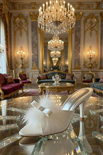 bigmama Bridal Slippers: Pearl-Embellished Dowry Slippers with Feathered Heel...
