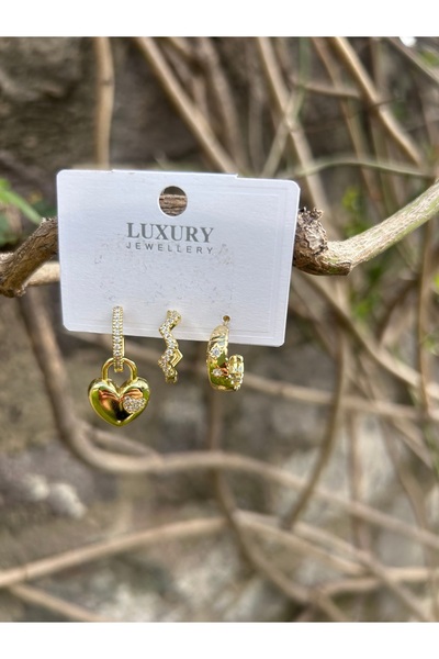Gold Taşlı Charm Detaylı Çelik Halka Küpe