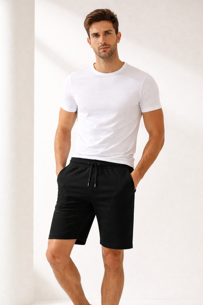 NAKRUF Men's Black Regular Shorts Summer Comfortable Regular Fit