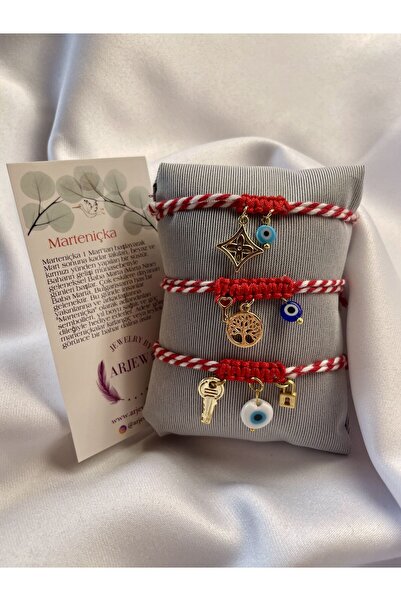 Arjew 3 Pieces of Macrame Detailed Marteniçka Bracelet with Gold Apparatus