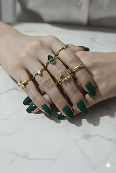 Top Fashion 5'li Rose Gold Renk Deniz Yıldızı Temalı Yüzük Seti- Çelik Kaplam...