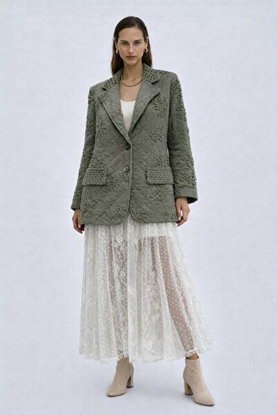 CES.İZ Kadın İtalya İthal Kapitone Blazer Ceket Oversize İşlemeli Şık Mevsiml...