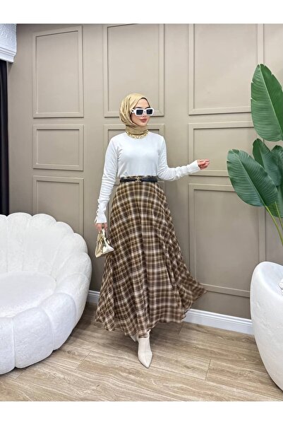 ALLİNOFFİCİAL Kare Desenli Premium Şifon Etek