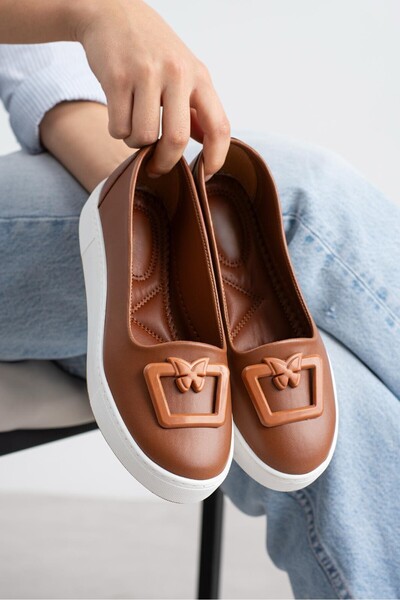 Moda Devrin Taba Butterfly Buckle Babet Sneaker Non-Slip Casual Shoes