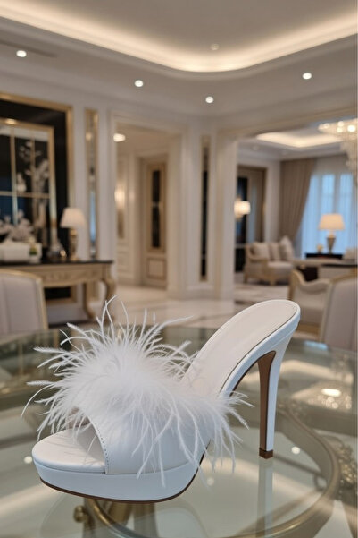 bigmama Bridal Slippers: Pearl-Embellished Dowry Slippers with Feathered Heel...