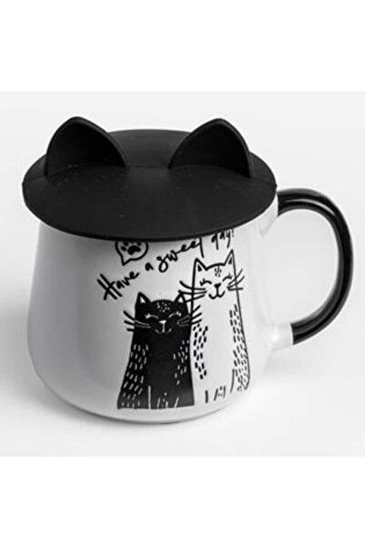 OEM Ceramic Mug with Cat Design and Silicone Lid 400 ml