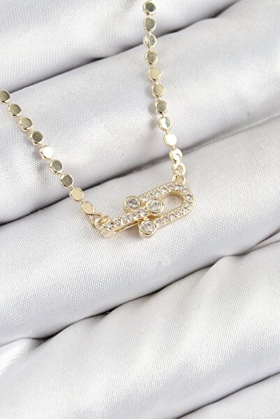 BUTİK AYVİTRİN Brass Zircon Stone Tiffany Model Crushed Chain Gold Color Wome...
