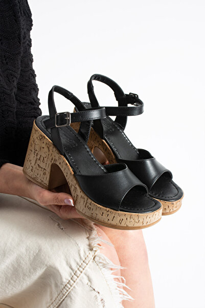 dabab shoes Loreva Women's Black Platform Sole 9 cm Thick Heeled Ankle Strap ...