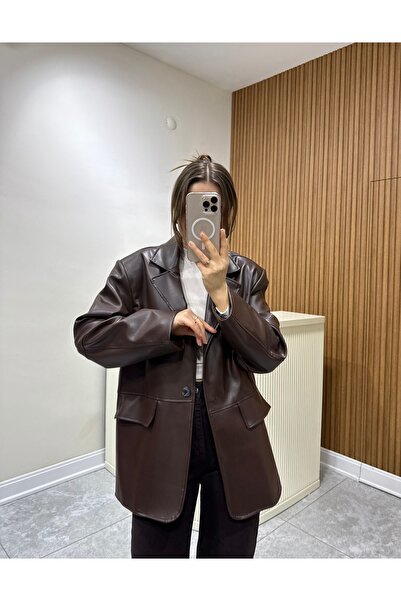 ÖzenButik Deri Blazer Ceket Kahve