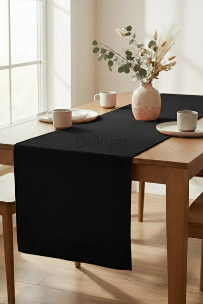 Dokuar Kadife Dokulu Premium Siyah Düz Polyester Masa Runner 40x220