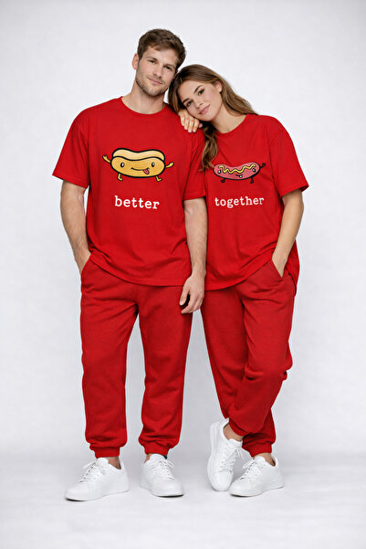 NEVERMIND Better Together Printed Lover's Matching Couple T-Shirt Oversize Un...