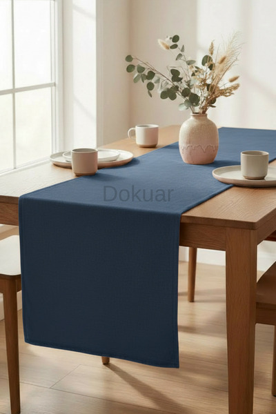Dokuar Kadife Dokulu Premium Prusya Mavisi Düz Polyester Masa Runner 40x220