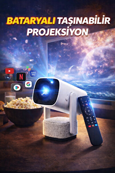 Qifit Bataryalı Projeksiyon 1080P Full HD 4K Destekli Android 11 5G WiFi 260 ...