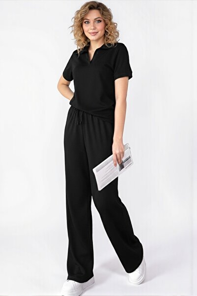 legends butik Women's Modal Fabric Polo Collar Two-Piece Set – Double Pockets...