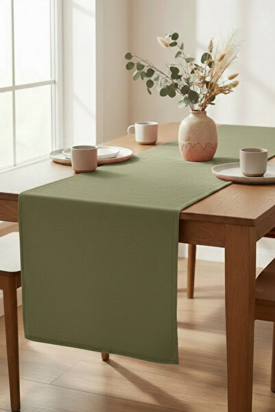 Dokuar Kadife Dokulu Premium Yeşil Düz Polyester Masa Runner 40x200