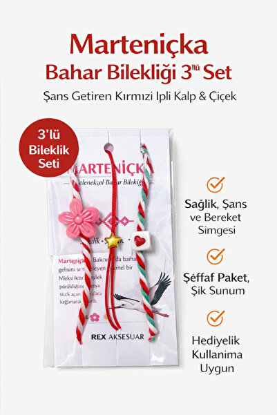 Rex Aksesuar Hediyelik Martenıçka Geleneksel Bahar Bilekliği Seti – Kırmızı İ...