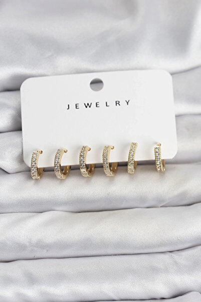 Generic Brand Gold Color Brass Zircon Stone Hoop Women's Earring Set