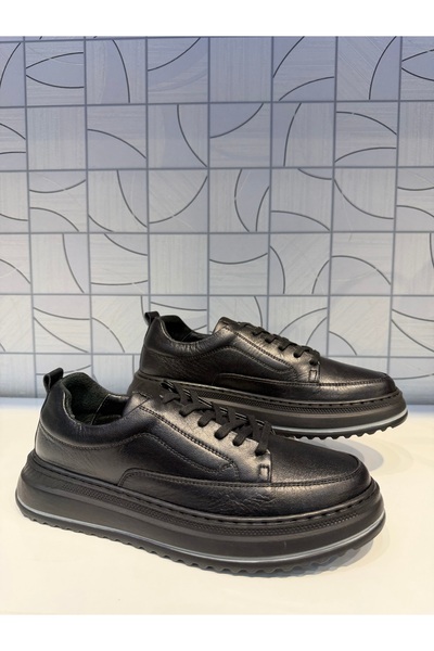 Anıl Ayakkabı St 101 Men's Black Genuine Leather Orthopedic Lace-Up Thick Sol...