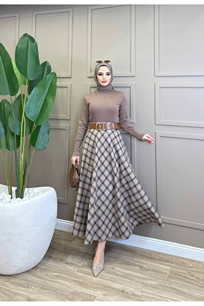 ALLİNOFFİCİAL Kemerli Ekose Desen Etek