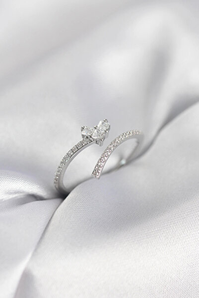 shopwave خاتم نسائي موديل قلب ذيل السمكة مرصع بحجر الزركون باللون الفضي