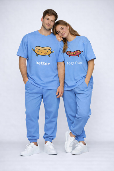 NEVERMIND Better Together Printed Lover's Matching Couple T-Shirt Oversize Un...