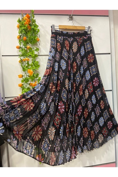 edu collection Patterned Chiffon Bell Skirt with Lining