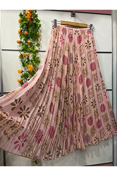 edu collection Patterned Chiffon Bell Skirt with Lining