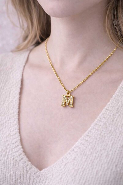 DASEMURA 316L Çelik Gold Renk Zirkon Taşlı Harf Kolye - Kişiye Özel İsim Baş ...