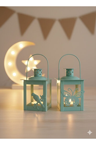 Alaa Butik Online Metal Cam Dekoratif Fener Mumluk Şık Masa Balkon Salon Süsü...