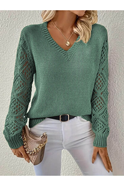 DoğaMilya Butik Pulover de damă cu mânecă lungă, cu decolteu în V, cu mâneci ...