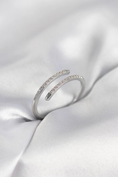 shopwave خاتم نسائي فضي اللون بتصميم ذيل الثعبان مرصع بحجر الزركون