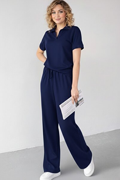 legends butik Women's Modal Fabric Polo Collar Two-Piece Set – Double Pockets...