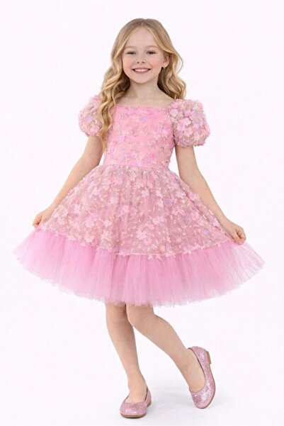 NOBLE STORE 23 Nisan 29 Ekim Gösteri Kıyafeti Kız Çocuk Çiçek İşlemeli Pembe ...