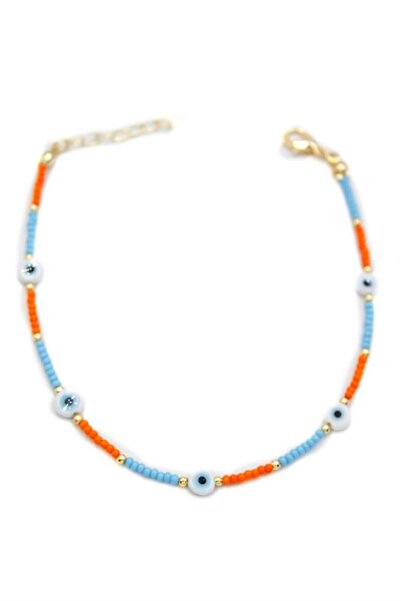 Royaleks Evil eye beaded anklet - white