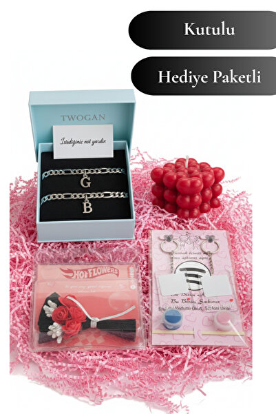 TWOGAN Harfli Bileklik Çift, Parmak İzi Anahtarlık Takım, Ölümsüz Aşk Çiçeği,...