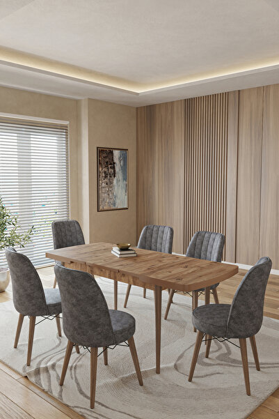 TOCE HOME Eva Serisi 80x130 Açılabilir Atlantik Çam Ahşap Desen Masa Takımı v...