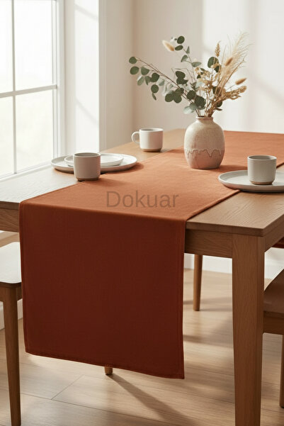Dokuar Kadife Dokulu Premium Kiremit Düz Polyester Masa Runner 40x220