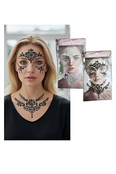 Sama Set of 2 Gem Self Adhesive Stickers for Face White and Black Sets