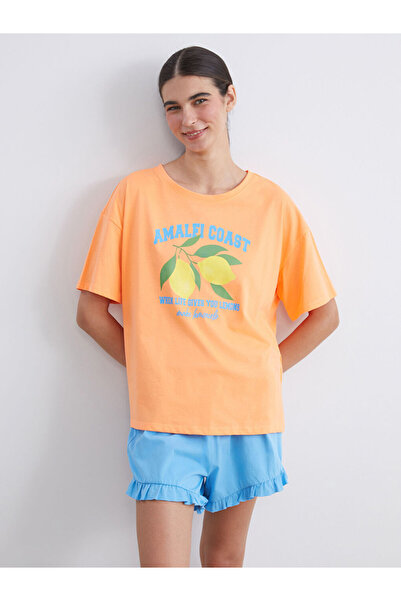 LC Waikiki Blue Crew Neck Printed Women's Shorts Pajama Set