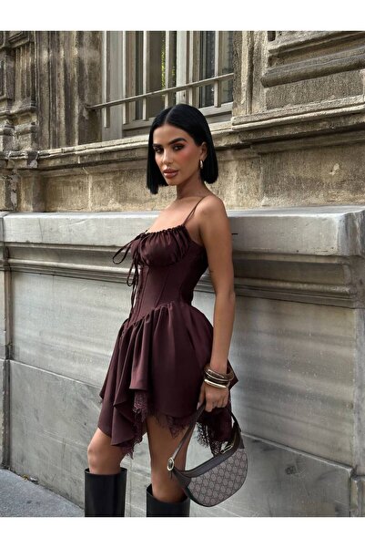 Estilo Fashion Γυναικείο Μίνι Φόρεμα με Λεπτομέρεια Κορσέ και Τιράντες