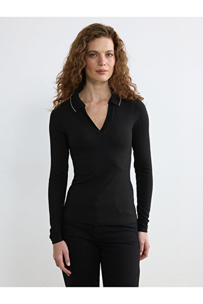 LC Waikiki تي شيرت نسائي من القطن المضلع ذو ياقة بولو باللون الأسود من GÜLİS ...