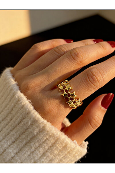 ayoljewelry خاتم فولاذي قابل للتعديل مع شكل نجمة ذهبية