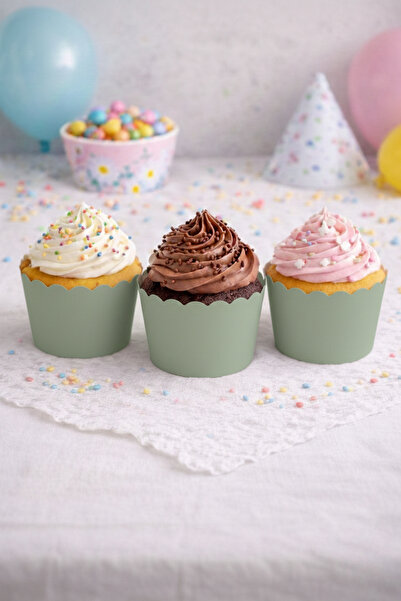 NEWPARİ Küf Yeşil Renk Temalı Cupcake & Muffin Kek Kalıbı Fırında Dağılmaz (2...