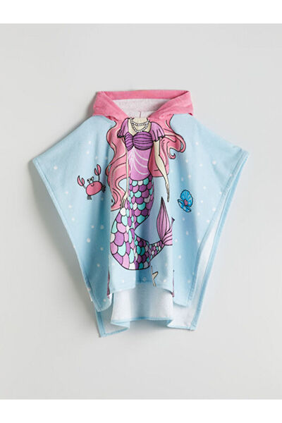 LC Waikiki Rmz Gi̇yi̇m Farkiyla Mermaid Printed Hooded Poncho Beach Towel