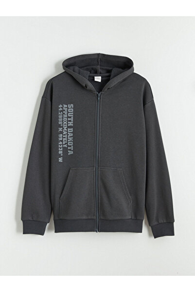 LC Waikiki Elsiva Collection Antracit cu glugă Hanorac cu fermoar pentru băieți