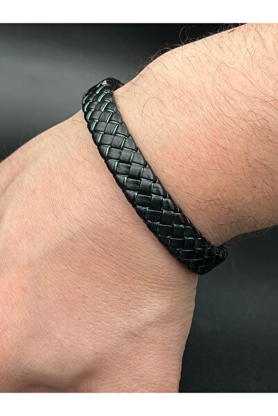 Cemhan Göksal Men's Leather Bracelet 22 cm with Magnetic Clasp 1.2 cm Thickne...