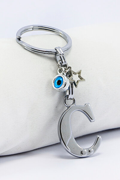 biuti Breloc cu litera C din metal, cu mărgele în formă de stea de culoare ar...