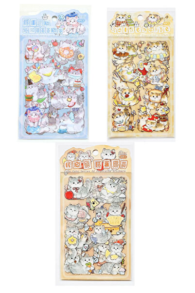 UĞURDAN Kawaii Kedi Sticker Seti (1 Paket 4 Yaprak) Laptop, Tablet, Ajanda, S...